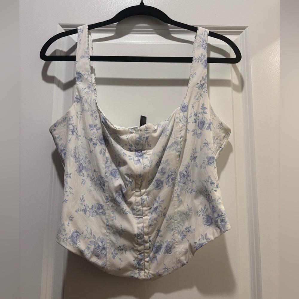 Floral Blue and White Women's corset crop top
